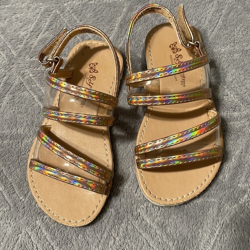 Self Esteem Girls Holographic Multi-Color Strappy Sandals